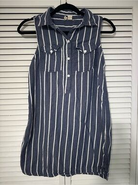 Japna Navy and White Sleeveless Striped Shirt Dress